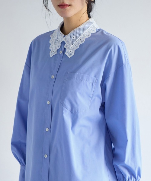 VIS（ビス）の「襟レース付きミニ丈シャツワンピ（シャツワンピース・レディース・サックスブルー/ホワイト・FREE）」の19枚目の写真