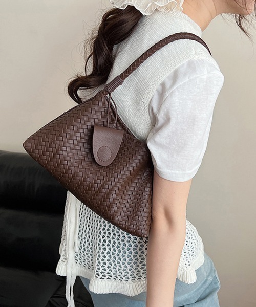ONEP STAR(ワンピスター)の「ミニバッグ付き編み込みバッグ(トートバッグ・レディース・ブラック/ダークブラウン/オフホワイト/ブルー/レッド・FREE)」の13枚目の写真