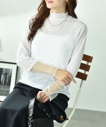 INTERPLANET | シアーテレコリブ袖口チュール切替プルオーバー(Tシャツ/カットソー)