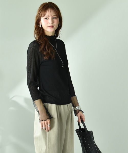 INTERPLANET(インタープラネット)の「シアーテレコリブ袖口チュール切替プルオーバー(Tシャツ/カットソー・レディース・ブラック/アイボリー・FREE)」の21枚目の写真