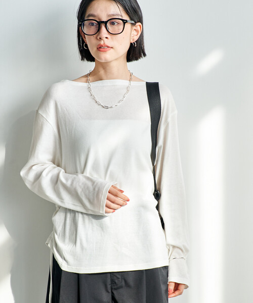 FREAK'S STORE(フリークスストア)の「シアーコットン ルーズ ボートネック ロンT/シアーロンT(Tシャツ/カットソー・レディース・ブラウン/ピンク/オフホワイト/ブラック・フリ-)」の12枚目の写真