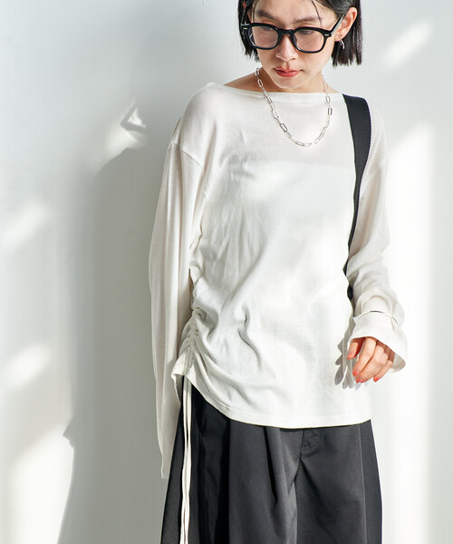 FREAK'S STORE(フリークスストア)の「シアーコットン ルーズ ボートネック ロンT/シアーロンT(Tシャツ/カットソー・レディース・ブラウン/ピンク/オフホワイト/ブラック・フリ-)」の13枚目の写真