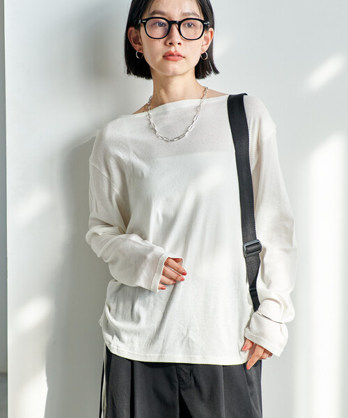 FREAK'S STORE(フリークスストア)の「シアーコットン ルーズ ボートネック ロンT/シアーロンT(Tシャツ/カットソー・レディース・ブラウン/ピンク/オフホワイト/ブラック・フリ-)」の14枚目の写真