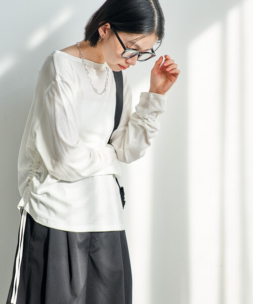 FREAK'S STORE(フリークスストア)の「シアーコットン ルーズ ボートネック ロンT/シアーロンT(Tシャツ/カットソー・レディース・ブラウン/ピンク/オフホワイト/ブラック・フリ-)」の17枚目の写真