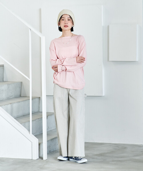 FREAK'S STORE(フリークスストア)の「シアーコットン ルーズ ボートネック ロンT/シアーロンT(Tシャツ/カットソー・レディース・ブラウン/ピンク/オフホワイト/ブラック・フリ-)」の20枚目の写真