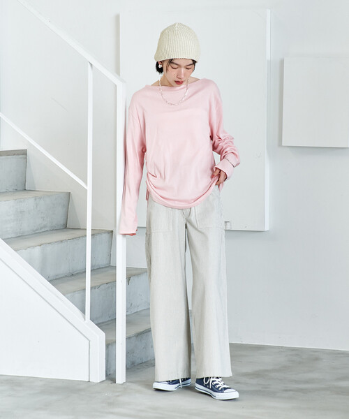 FREAK'S STORE(フリークスストア)の「シアーコットン ルーズ ボートネック ロンT/シアーロンT(Tシャツ/カットソー・レディース・ブラウン/ピンク/オフホワイト/ブラック・フリ-)」の22枚目の写真