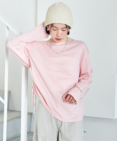 セール】＜カシミヤ入り＞ガーゼフライス ルーズ ボートネック ロンT