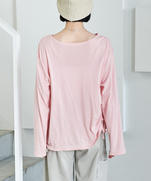 FREAK'S STORE(フリークスストア)の「シアーコットン ルーズ ボートネック ロンT/シアーロンT(Tシャツ/カットソー・レディース・ブラウン/ピンク/オフホワイト/ブラック・フリ-)」の6枚目の写真