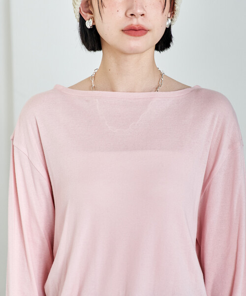 FREAK'S STORE(フリークスストア)の「シアーコットン ルーズ ボートネック ロンT/シアーロンT(Tシャツ/カットソー・レディース・ブラウン/ピンク/オフホワイト/ブラック・フリ-)」の7枚目の写真