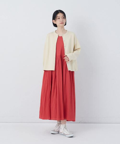 conges payes ADIEU TRISTESSE(コンジェ ペイエ アデュートリステス)の「ポンチスナップカーディガン(カーディガン/ボレロ・レディース・レッド/アイボリー/チャコールグレー・FREE)」の5枚目の写真