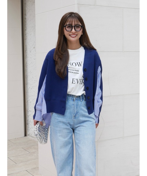 BeBeoD(べベッド)の「ストライプシャツドッキングニットカーディガン(Tシャツ/カットソー・レディース・ブラック/グレー/ネイビー・フリー)」の1枚目の写真
