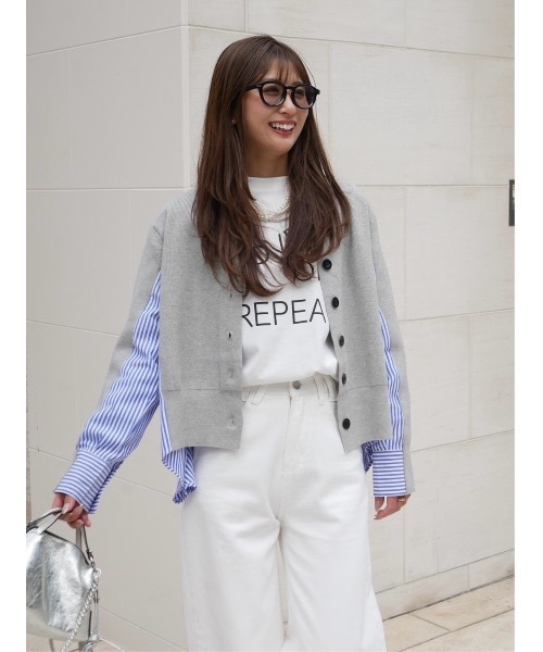 BeBeoD(べベッド)の「ストライプシャツドッキングニットカーディガン(Tシャツ/カットソー・レディース・ブラック/グレー/ネイビー・フリー)」の3枚目の写真