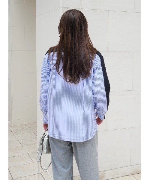 BeBeoD(べベッド)の「ストライプシャツドッキングニットカーディガン(Tシャツ/カットソー・レディース・ブラック/グレー/ネイビー・フリー)」の6枚目の写真