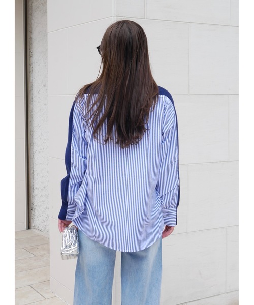 BeBeoD(べベッド)の「ストライプシャツドッキングニットカーディガン(Tシャツ/カットソー・レディース・ブラック/グレー/ネイビー・フリー)」の14枚目の写真