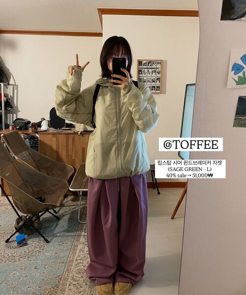 TOFFEE(トフィー)の「リップストップシアウィンドブレーカージャケット (セージグリーン)(ナイロンジャケット・メンズ・その他・SMALL/MEDIUM/LARGE/X-LARGE)」の6枚目の写真