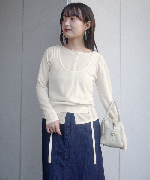 SLOBE IENA(スローブイエナ)の「tyn.TGOR/トゴール SLOBE別注 タンクセットカーディガン 【手洗い可能】(カーディガン/ボレロ・レディース・アイボリー/サックスブルー・FREE)」の6枚目の写真