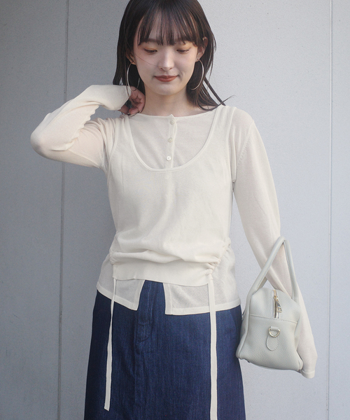 SLOBE IENA(スローブイエナ)の「tyn.TGOR/トゴール SLOBE別注 タンクセットカーディガン 【手洗い可能】(カーディガン/ボレロ・レディース・アイボリー/サックスブルー・FREE)」の7枚目の写真