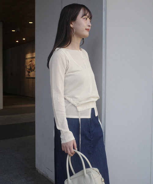 SLOBE IENA(スローブイエナ)の「tyn.TGOR/トゴール SLOBE別注 タンクセットカーディガン 【手洗い可能】(カーディガン/ボレロ・レディース・アイボリー/サックスブルー・FREE)」の8枚目の写真