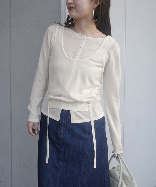 SLOBE IENA(スローブイエナ)の「tyn.TGOR/トゴール SLOBE別注 タンクセットカーディガン 【手洗い可能】(カーディガン/ボレロ・レディース・アイボリー/サックスブルー・FREE)」の10枚目の写真