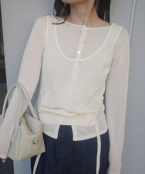 SLOBE IENA(スローブイエナ)の「tyn.TGOR/トゴール SLOBE別注 タンクセットカーディガン 【手洗い可能】(カーディガン/ボレロ・レディース・アイボリー/サックスブルー・FREE)」の11枚目の写真