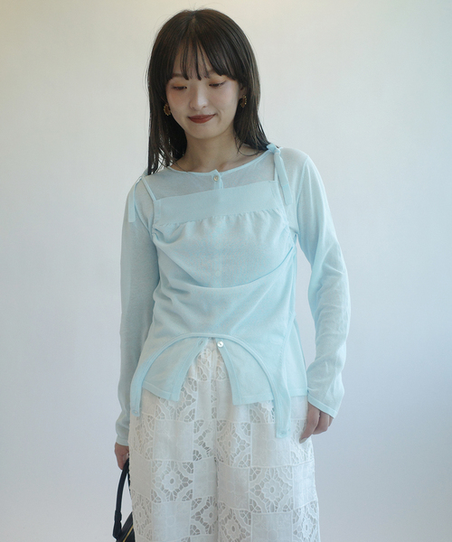 SLOBE IENA(スローブイエナ)の「tyn.TGOR/トゴール SLOBE別注 タンクセットカーディガン 【手洗い可能】(カーディガン/ボレロ・レディース・アイボリー/サックスブルー・FREE)」の17枚目の写真