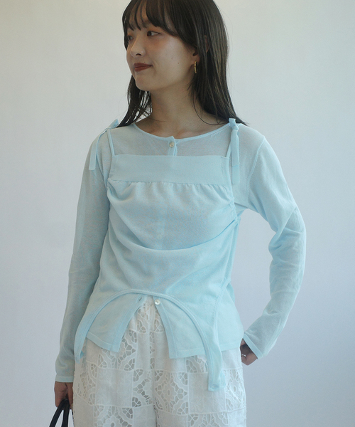 SLOBE IENA(スローブイエナ)の「tyn.TGOR/トゴール SLOBE別注 タンクセットカーディガン 【手洗い可能】(カーディガン/ボレロ・レディース・アイボリー/サックスブルー・FREE)」の18枚目の写真