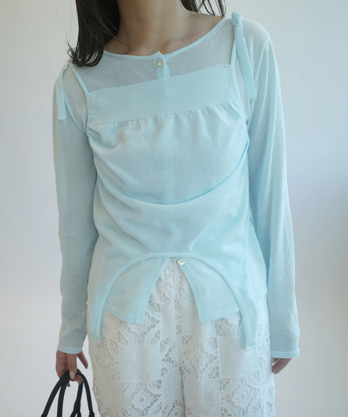 SLOBE IENA(スローブイエナ)の「tyn.TGOR/トゴール SLOBE別注 タンクセットカーディガン 【手洗い可能】(カーディガン/ボレロ・レディース・アイボリー/サックスブルー・FREE)」の22枚目の写真