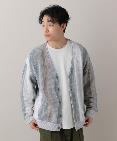 RAGEBLUE(レイジブルー)の「Wave Stripe Pattern Knit Cardigan/レトロ柄ジャガードニットカーディガン(カーディガン/ボレロ・メンズ・ブルー/グレー/その他22・MEDIUM/LARGE)」の19枚目の写真