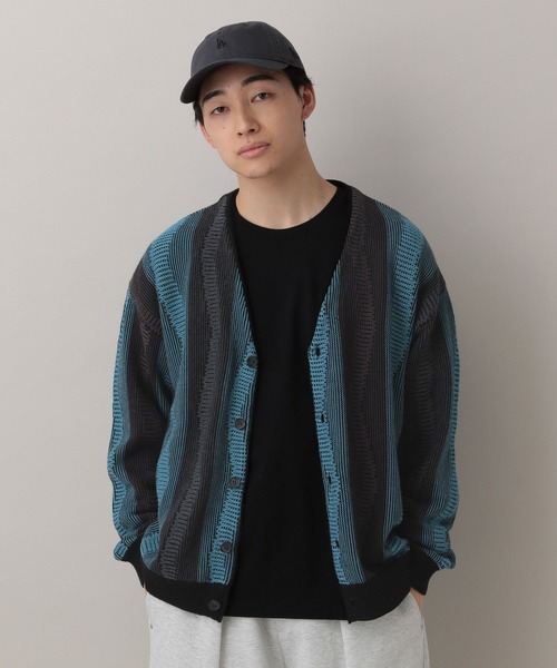 RAGEBLUE(レイジブルー)の「Wave Stripe Pattern Knit Cardigan/レトロ柄ジャガードニットカーディガン(カーディガン/ボレロ・メンズ・ブルー/グレー/その他22・MEDIUM/LARGE)」の12枚目の写真