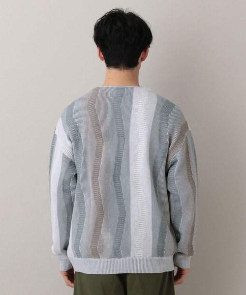 RAGEBLUE(レイジブルー)の「Wave Stripe Pattern Knit Cardigan/レトロ柄ジャガードニットカーディガン(カーディガン/ボレロ・メンズ・ブルー/グレー/その他22・MEDIUM/LARGE)」の15枚目の写真