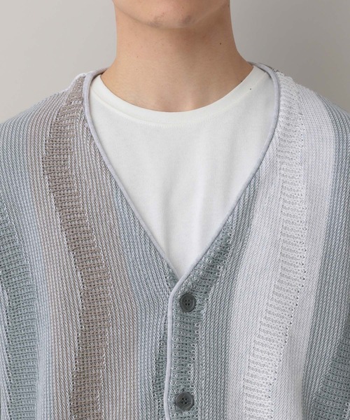 RAGEBLUE(レイジブルー)の「Wave Stripe Pattern Knit Cardigan/レトロ柄ジャガードニットカーディガン(カーディガン/ボレロ・メンズ・ブルー/グレー/その他22・MEDIUM/LARGE)」の7枚目の写真