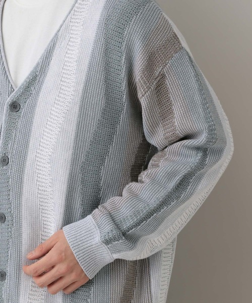 RAGEBLUE(レイジブルー)の「Wave Stripe Pattern Knit Cardigan/レトロ柄ジャガードニットカーディガン(カーディガン/ボレロ・メンズ・ブルー/グレー/その他22・MEDIUM/LARGE)」の8枚目の写真