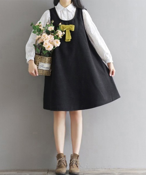 ReRe(リリ)の「リボンデザインレトロジャンパースカート(ジャンパースカート・レディース・グレー・X-LARGE/LARGE/MEDIUM)」の2枚目の写真