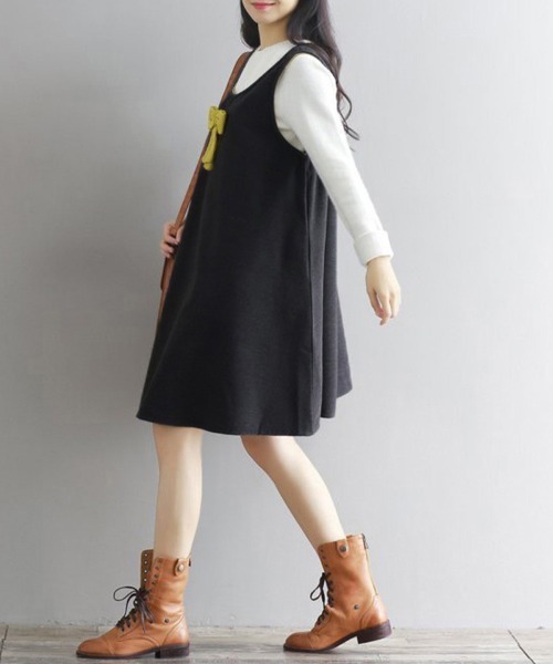 ReRe(リリ)の「リボンデザインレトロジャンパースカート(ジャンパースカート・レディース・グレー・X-LARGE/LARGE/MEDIUM)」の6枚目の写真