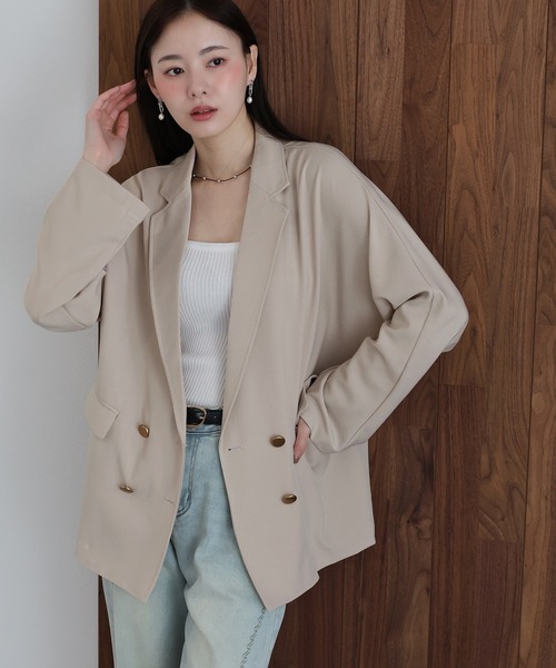 J by blue(ジェイバイブルー)の「リネンライクシャツジャケット(テーラードジャケット・レディース・ブラウン/ベージュ・MEDIUM)」の2枚目の写真