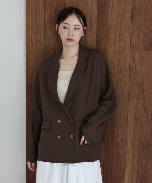 J by blue(ジェイバイブルー)の「リネンライクシャツジャケット(テーラードジャケット・レディース・ブラウン/ベージュ・MEDIUM)」の3枚目の写真