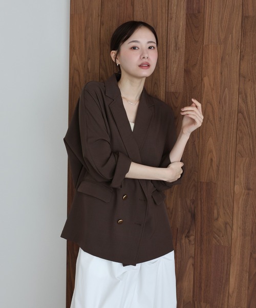 J by blue(ジェイバイブルー)の「リネンライクシャツジャケット(テーラードジャケット・レディース・ブラウン/ベージュ・MEDIUM)」の5枚目の写真