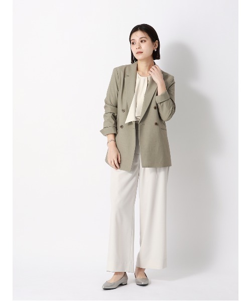 SUIT SQUARE（スーツスクエア）の「ダブルブレストジャケット ウォッシャブル ストレッチ UVカット TRトロピカル 無地（テーラードジャケット・レディース・カーキ/ネイビー・40(11号)/38(9号)/36(7号)）」の4枚目の写真