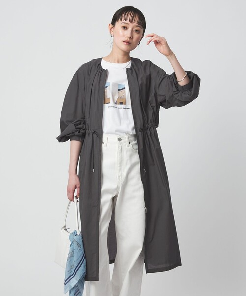 green label relaxing（グリーンレーベルリラクシング）の「ギャザー ドロスト コート 撥水（その他アウター・レディース・ダークグレー/ベージュ・38/36）」の3枚目の写真