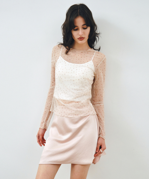 MONGDOL（モンドル）の「サイドシャーリングフラワーメッシュロングスリーブベージュMDTS061FLOWERBEIGE（Tシャツ/カットソー・レディース・その他・F）」の7枚目の写真