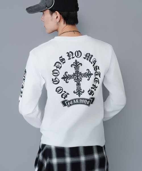 SPINNS（スピンズ）の「短丈ロングスリーブTシャツ/クロスロゴ/バックプリント（Tシャツ/カットソー・メンズ・ブラック系その他/ウッドランド/ホワイト/ブラック・ONESIZE）」の2枚目の写真