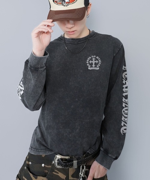 SPINNS（スピンズ）の「短丈ロングスリーブTシャツ/クロスロゴ/バックプリント（Tシャツ/カットソー・メンズ・ブラック系その他/ウッドランド/ホワイト/ブラック・ONESIZE）」の8枚目の写真