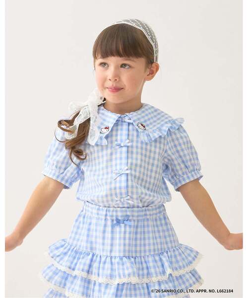 Lycee mine（リセマイン）の「【サンリオキャラクターズ】ハローキティ/クロミ アソート刺しゅうブラウス（シャツ/ブラウス・キッズ・サックスブルー/ブラック/レッド/ラベンダー・110cm/130cm/100cm/140cm/120cm）」の2枚目の写真