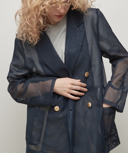 uchi.(ウチ)の「メッシュダブルテーラードジャケット(テーラードジャケット・レディース・ネイビー/ベージュ/モカ・FREE)」の3枚目の写真