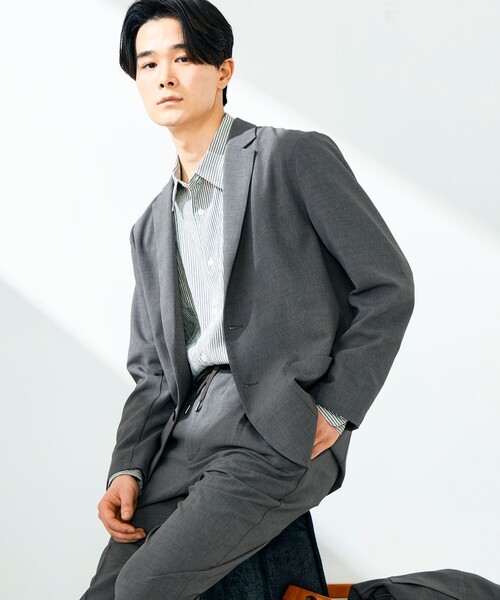 GLOSTER（グロスター）の「【セットアップ対応】リネンタッチドビージャケット（テーラードジャケット・メンズ・グレー/ブラック・M/L/S）」の2枚目の写真