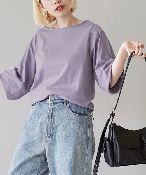 zootie（ズーティー）の「スタイルアップ デザインスリーブ カットソー［五分袖］（Tシャツ/カットソー・レディース・オフホワイト/グレイッシュブルー/ライトブルー/レッド系/ブラック/ライトアッシュグレー/ベージュ系/ブラック×ホワイト/チャコール・3L/L-XL/M-L）」の17枚目の写真