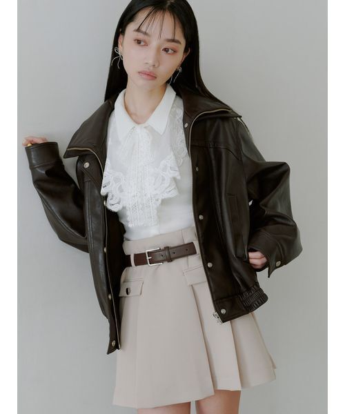 SNIDEL（スナイデル）の「エンブロイダリーカラードッキングニット（ニット/セーター・レディース・ライトグレー/ブラック/オフホワイト・F）」の4枚目の写真