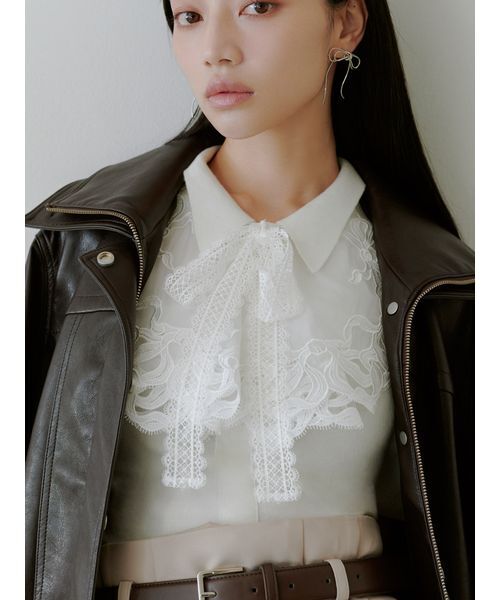 SNIDEL（スナイデル）の「エンブロイダリーカラードッキングニット（ニット/セーター・レディース・ライトグレー/ブラック/オフホワイト・F）」の5枚目の写真