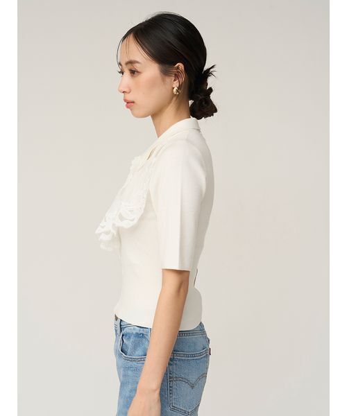 SNIDEL（スナイデル）の「エンブロイダリーカラードッキングニット（ニット/セーター・レディース・ライトグレー/ブラック/オフホワイト・F）」の8枚目の写真