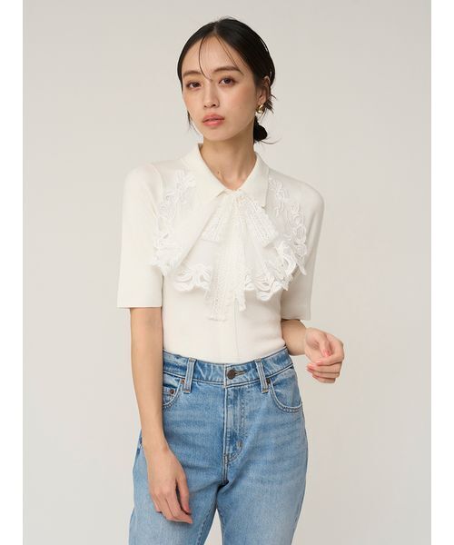 SNIDEL（スナイデル）の「エンブロイダリーカラードッキングニット（ニット/セーター・レディース・ライトグレー/ブラック/オフホワイト・F）」の13枚目の写真